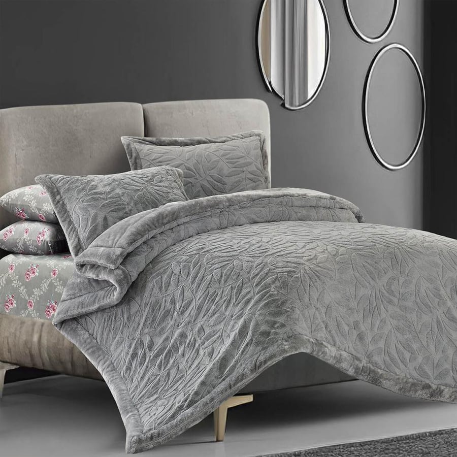 مفرش أسيل شتوي مزدوج وجهين فرو رصاصي عدد القطع 6