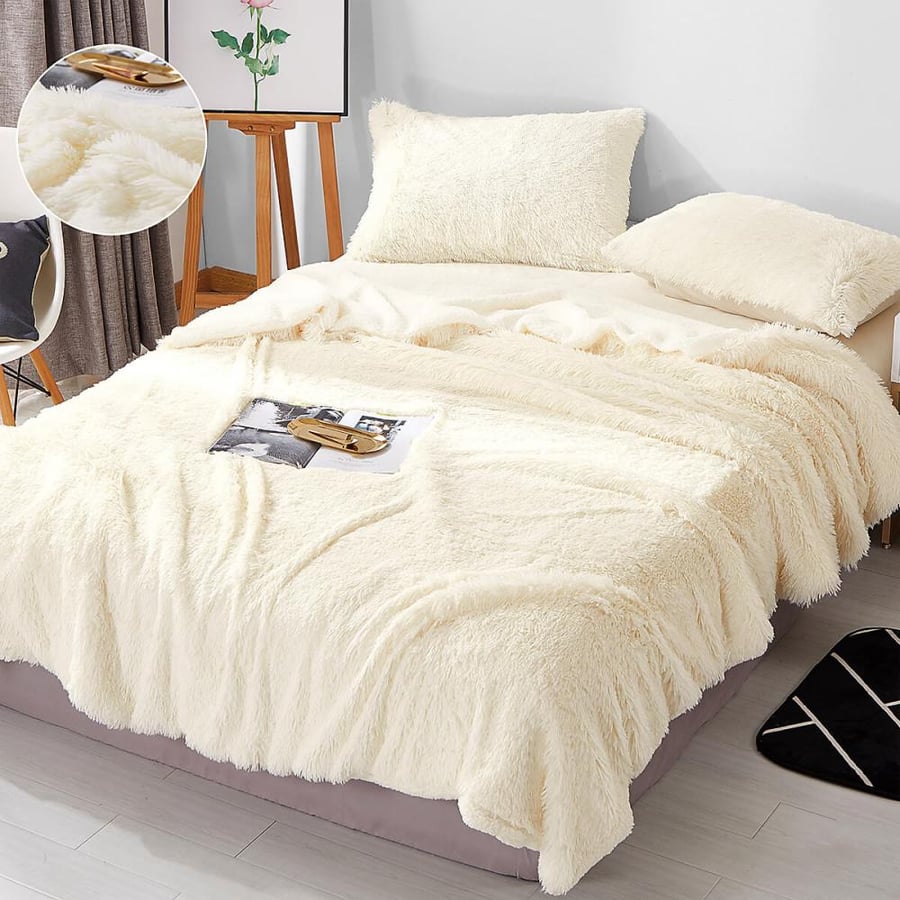 طقم ريفيرا فرو خفيف مزدوج كريمي 220 × 240 سم عدد القطع 4