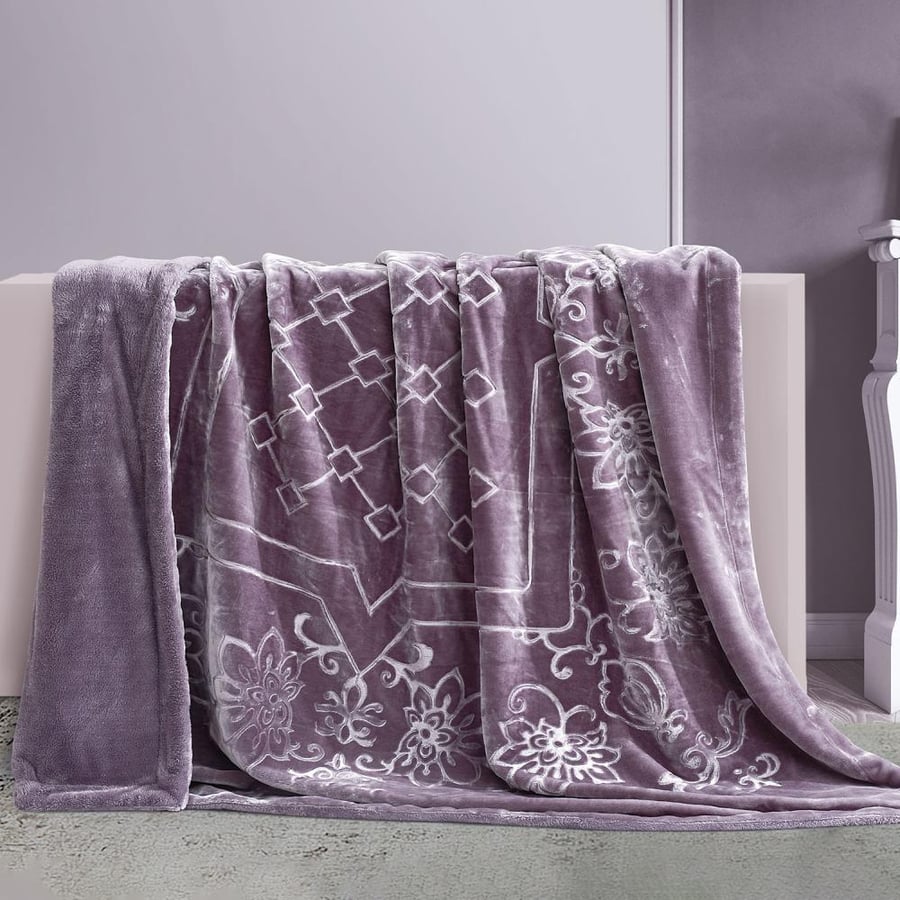 بطانية ميلانو مخمل و فرو محفور مزدوج ليلكي 220 × 240 سم