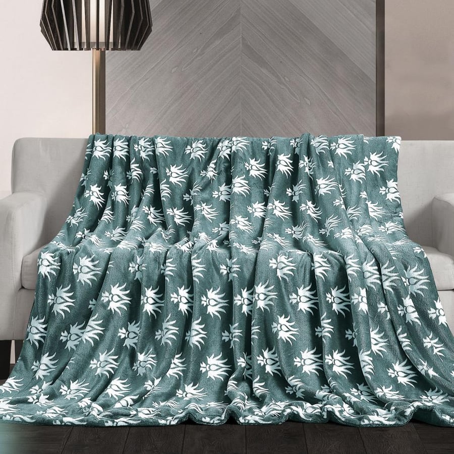بطانية دايزي مخمل و فرو مفرد ونص أزرق 170 × 220 سم