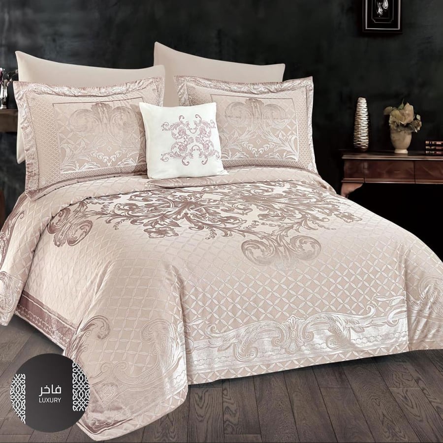 مفرش أوبرا مزدوج فاخر مطرز روز فاتح عدد القطع 9