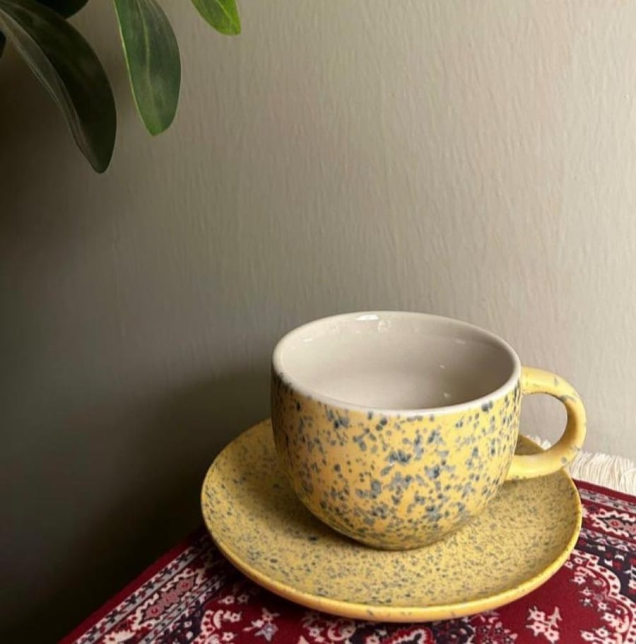 كوب سيراميك منقط مع صحن - 200 مل | CERAMIC CUP
