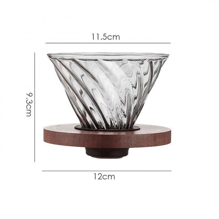 قمع تقطير V60 زجاج بلمسة خشبية - اسود فاخر | V60 Dripper
