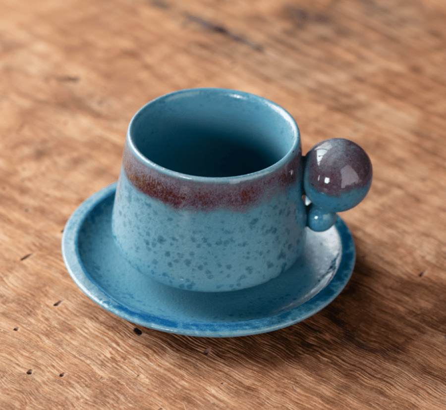 كوب سيراميك بمقبض كروي مع صحن - 4 الوان | CERAMIC CUP