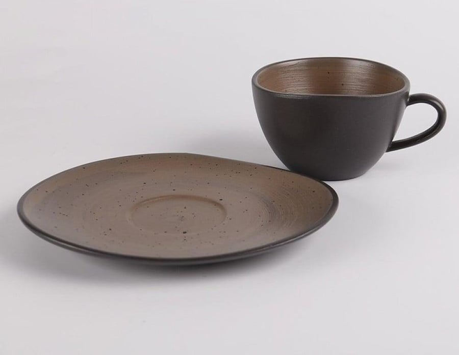 كوب مموج مع صحن بني داخل موكا 210 مل | Ceramic Brown