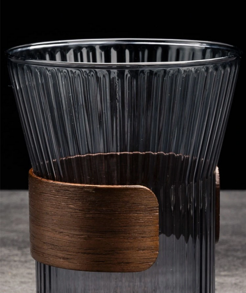 كوب زجاج بممسك خشبي - 6 الوان | Glass Cup Wooden Ring