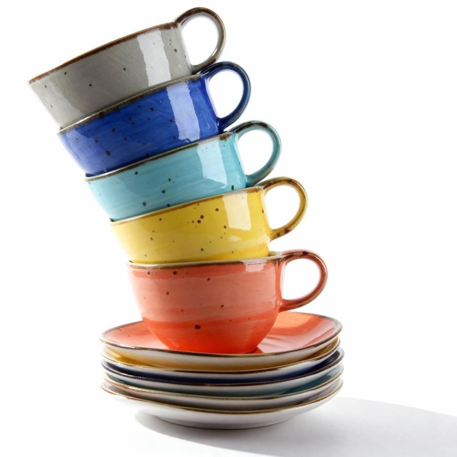 كوب سيراميك فاخر مع صحن منقط - 5 الوان | CERAMIC CUP