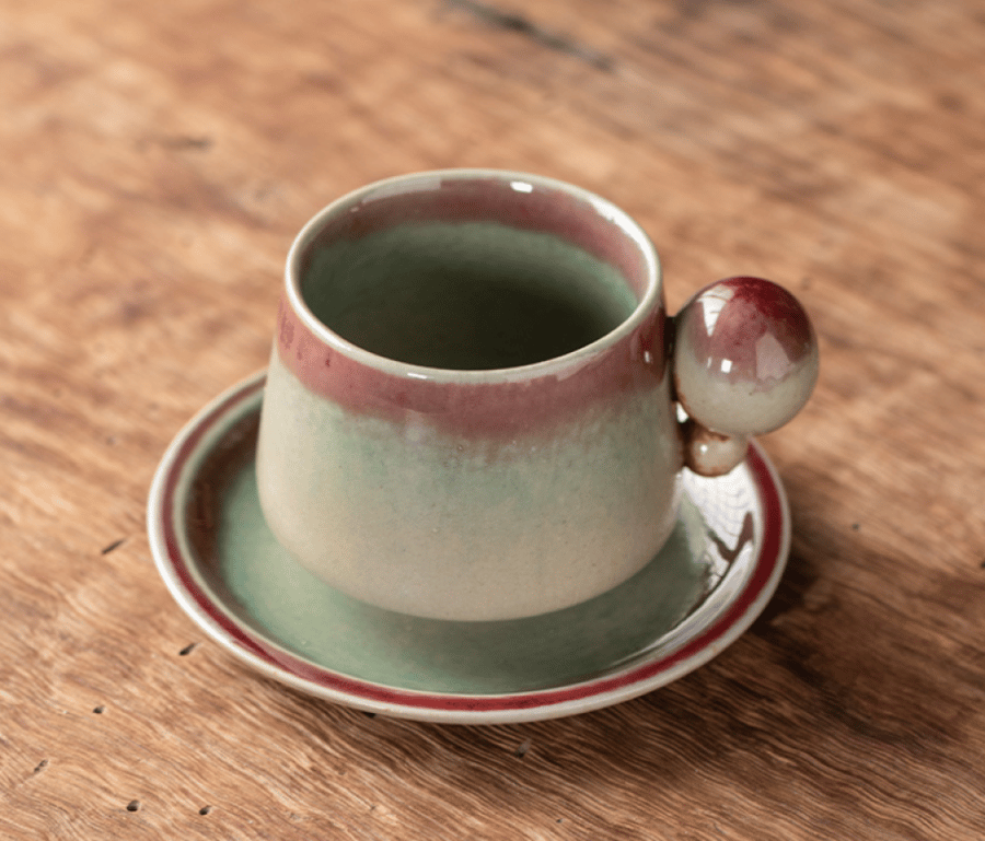 كوب سيراميك بمقبض كروي مع صحن - 4 الوان | CERAMIC CUP