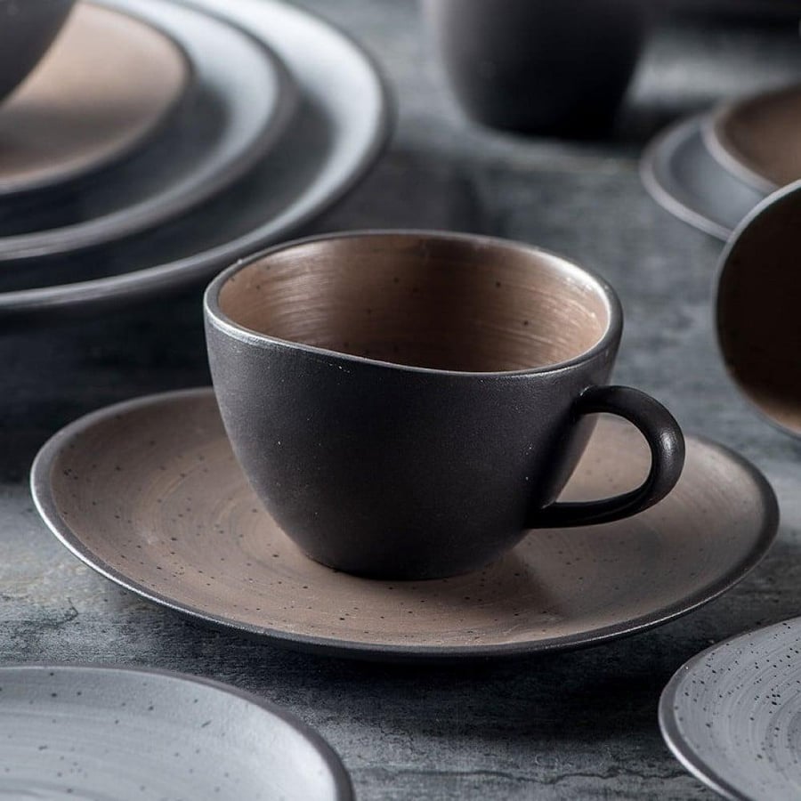 كوب مموج مع صحن بني داخل موكا 210 مل | Ceramic Brown
