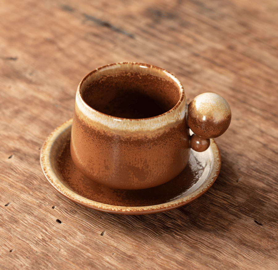 كوب سيراميك بمقبض كروي مع صحن - 4 الوان | CERAMIC CUP