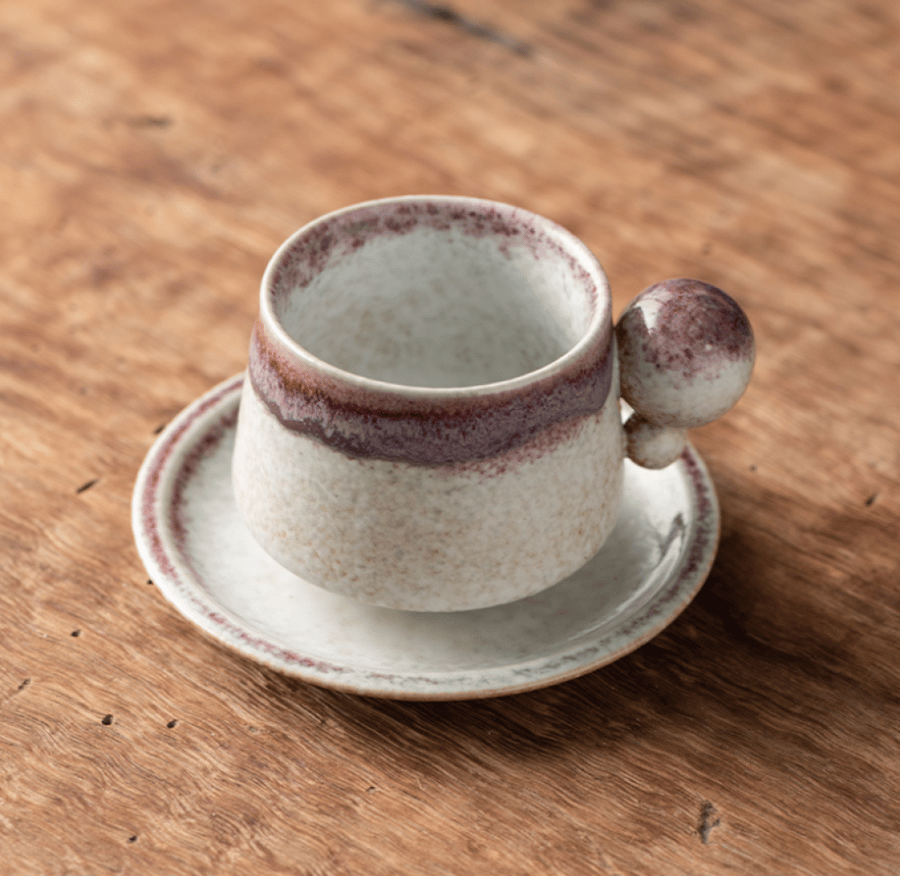 كوب سيراميك بمقبض كروي مع صحن - 4 الوان | CERAMIC CUP