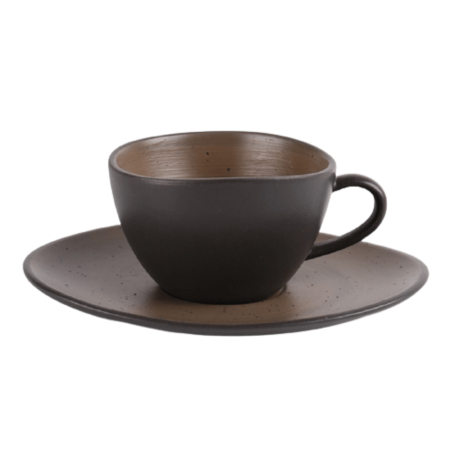 كوب مموج مع صحن بني داخل موكا 210 مل | Ceramic Brown