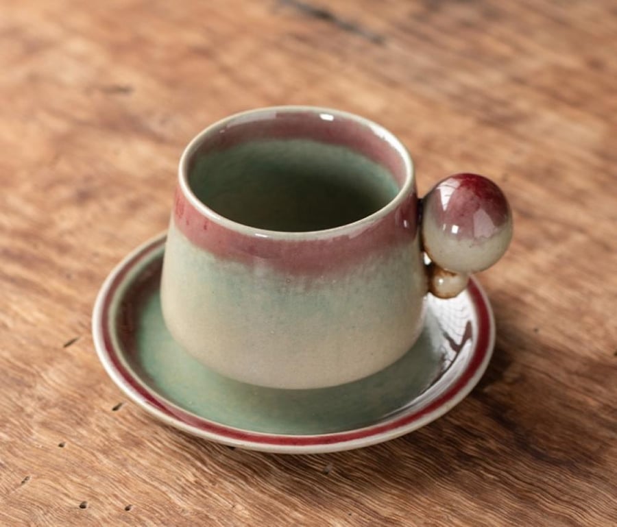 كوب سيراميك بمقبض كروي مع صحن - 4 الوان | CERAMIC CUP