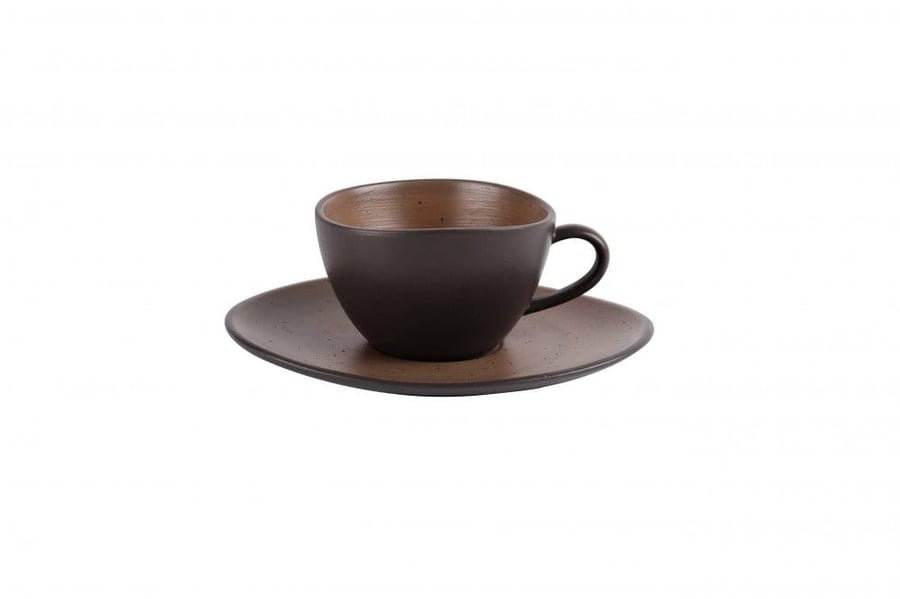 كوب مموج مع صحن بني داخل موكا 210 مل | Ceramic Brown