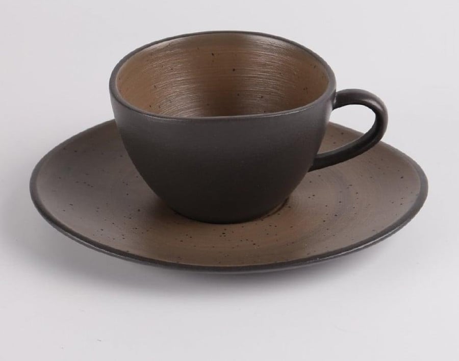 كوب مموج مع صحن بني داخل موكا 210 مل | Ceramic Brown