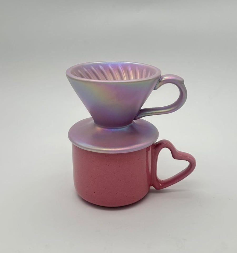 قمع تقطير سيراميك وردي مع مسكة - مقاس 01 | V60 DRIPPER