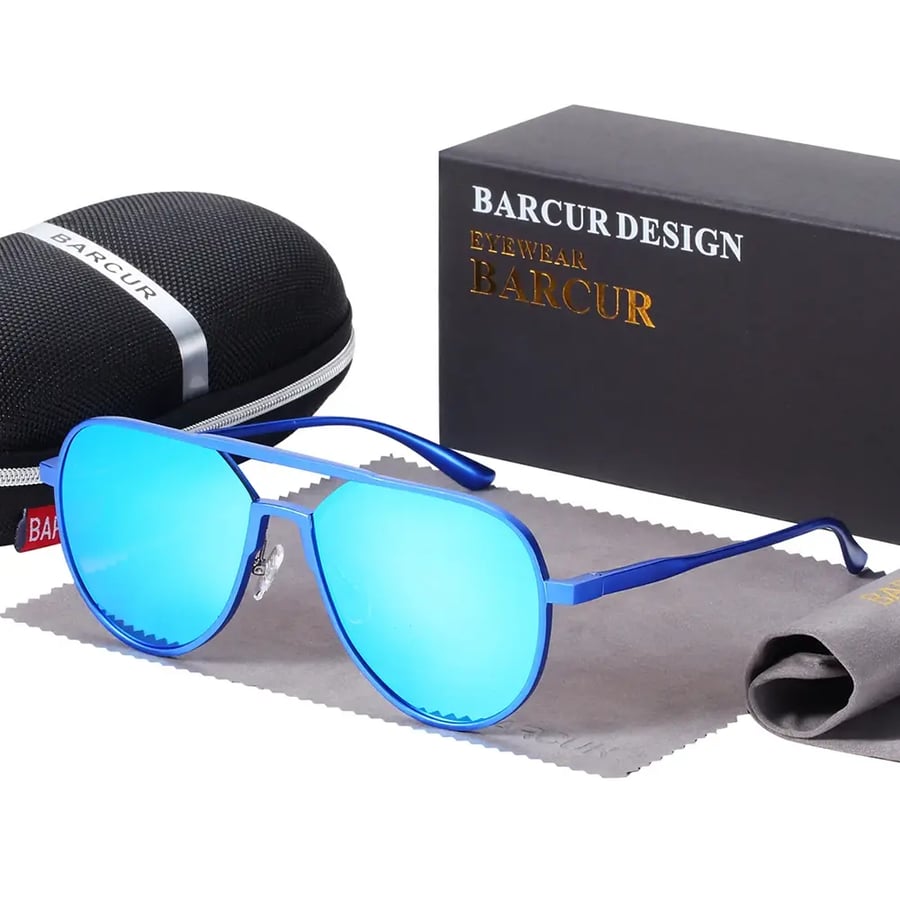 BARCUR النظارات الشمسية الألومنيوم كبيرة الحجم الرجال الاستقطاب تتجه أنماط نظارات شمسية الذكور المضادة للانعكاس oculos مع صندوق هدية