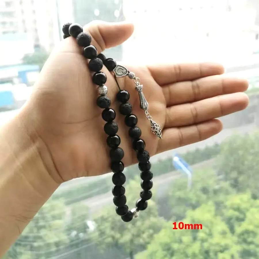 Tasbih الرجال الحمم الحجر مع العقيق الأسود التركية نمط مصلاة للمسلمين الخرز سوار رمضان عيد هدية الإسلامية misbaha الرجال مسبحة