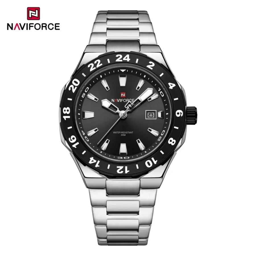 NAVIFORCE ساعة كوارتز رياضية فاخرة ساعات تقويم مضيئة للرجل الفولاذ المقاوم للصدأ مقاوم للماء ساعة اليد Relogio Masculino