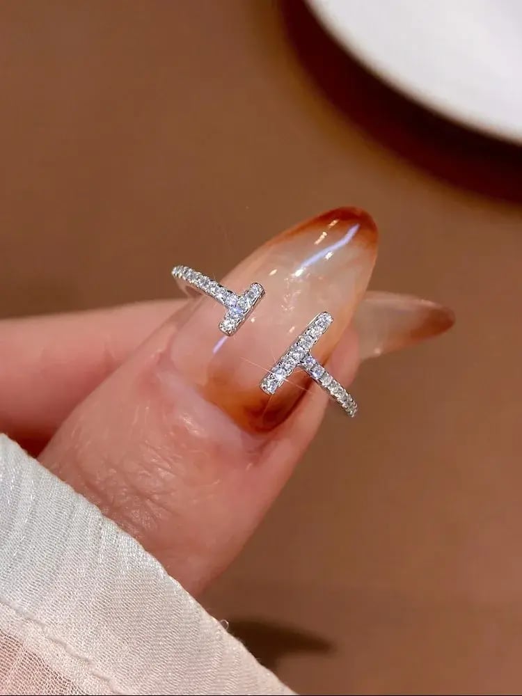 خاتم فضي زركون بسيط قابل تعديل
