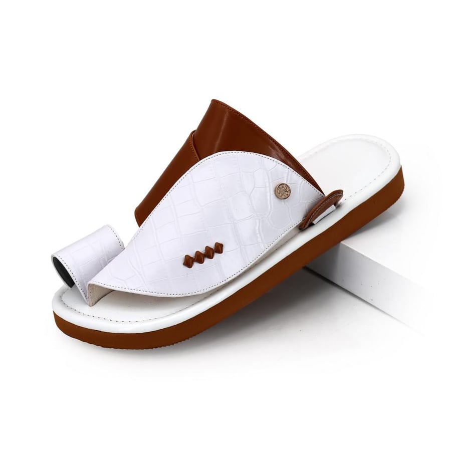 Eastern plain white shoe with honey-colored leather natural sole natural leather made in my country