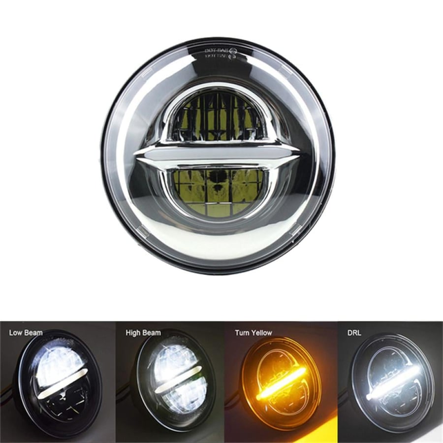 7 45WATT headlight with Horizonal DRL Bar  شمعة ليد 7.45 إنش باللون اسود _الكروم لدراجات هارلى تورينق سوفتيل