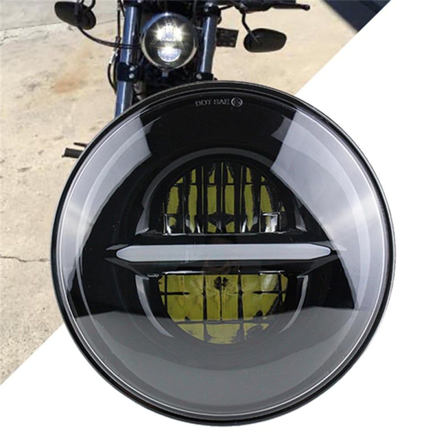7 45WATT headlight with Horizonal DRL Bar  شمعة ليد 7.45 إنش باللون اسود _الكروم لدراجات هارلى تورينق سوفتيل