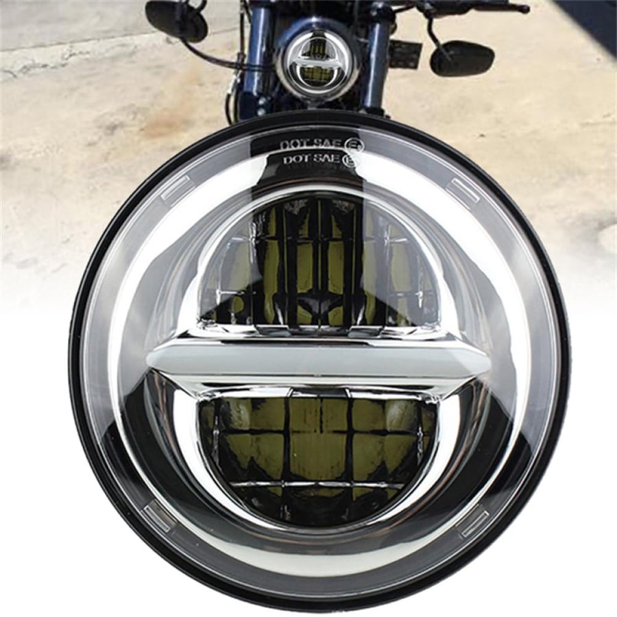 7 45WATT headlight with Horizonal DRL Bar  شمعة ليد 7.45 إنش باللون اسود _الكروم لدراجات هارلى تورينق سوفتيل