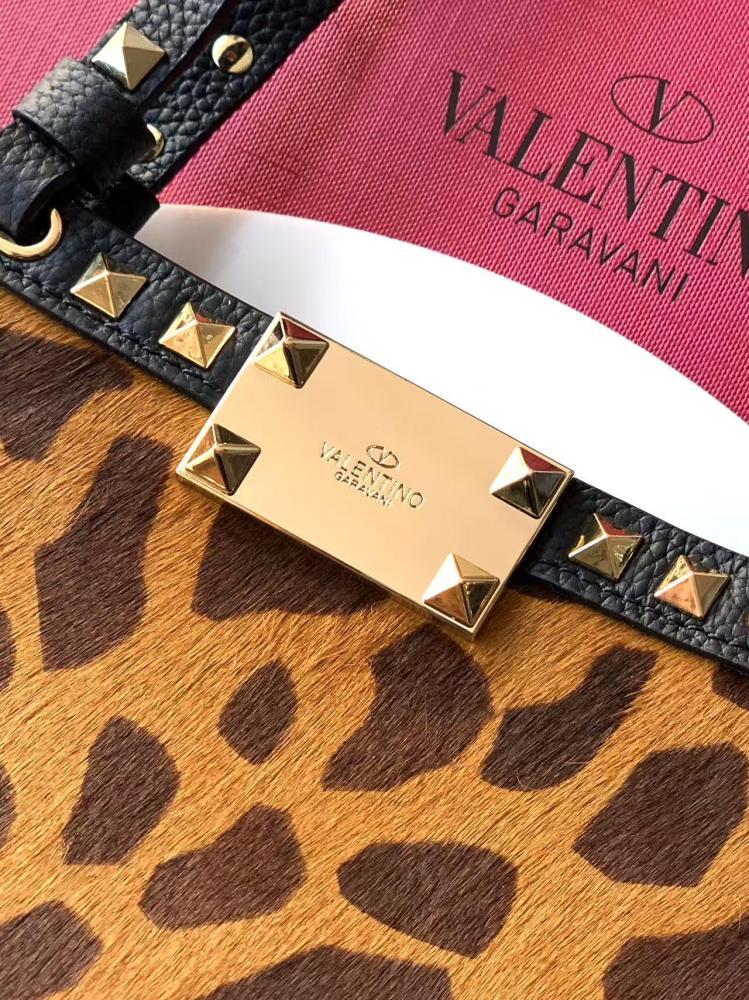 Valentino Garavani Rockstud Leopard Print Calfskin Bag