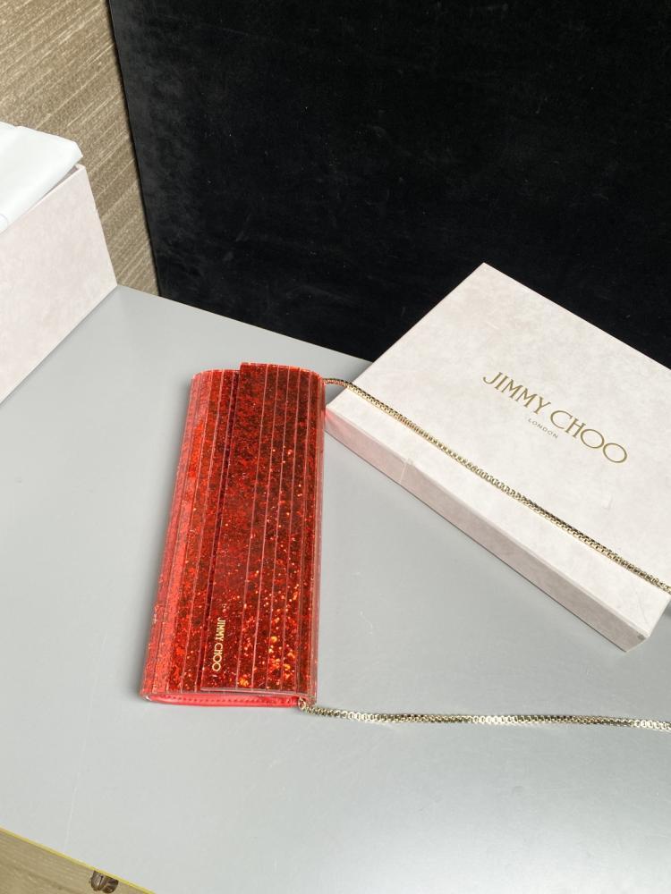 Jimmy Choo Structured Glitter Ribbed Clutch
