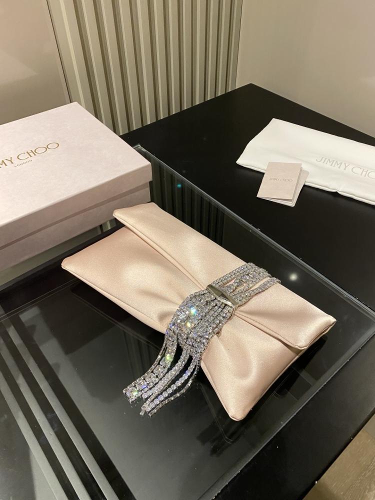 Jimmy Choo Crystal Fringe Crinkled Leather Clutch