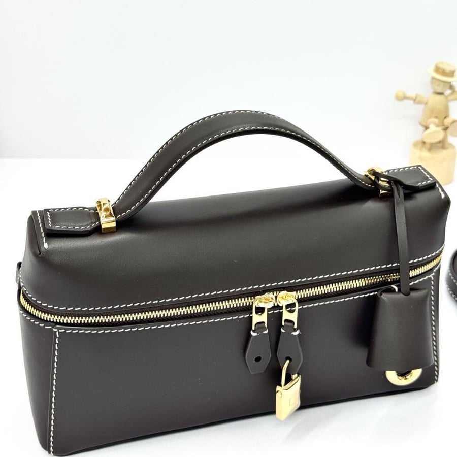 Loro Piana Smooth Leather Elongated Top Handle Bag