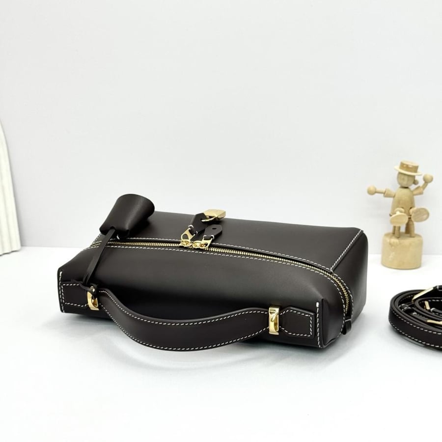 Loro Piana Smooth Leather Elongated Top Handle Bag