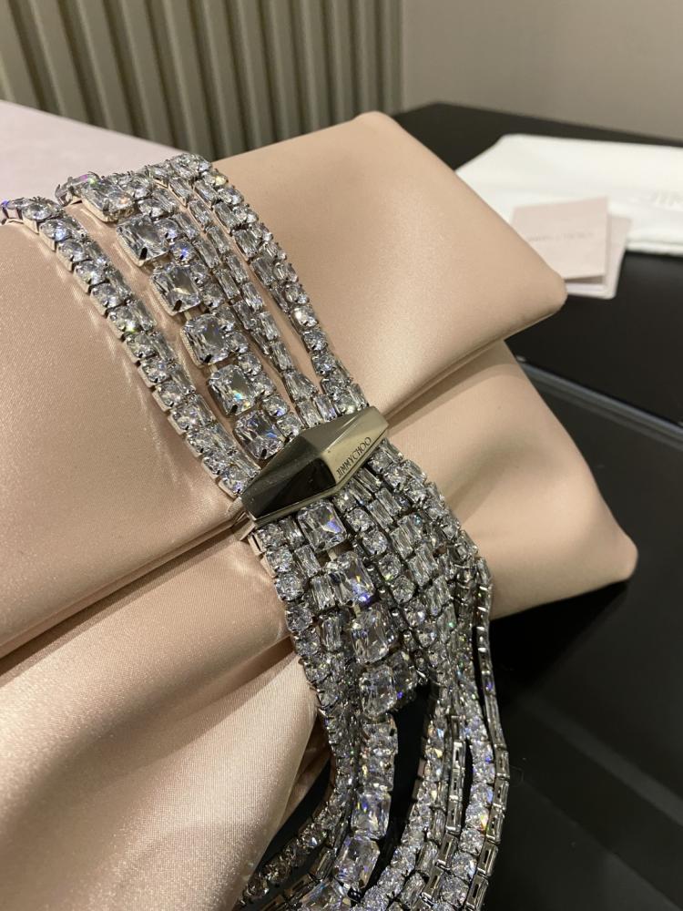 Jimmy Choo Crystal Fringe Crinkled Leather Clutch