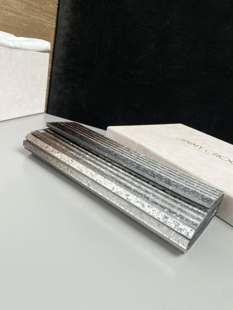 Jimmy Choo Structured Glitter Ribbed Clutch