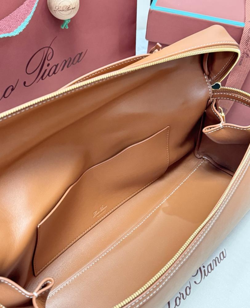 Loro Piana Elongated Extra Pocket Bag in Grained Leather