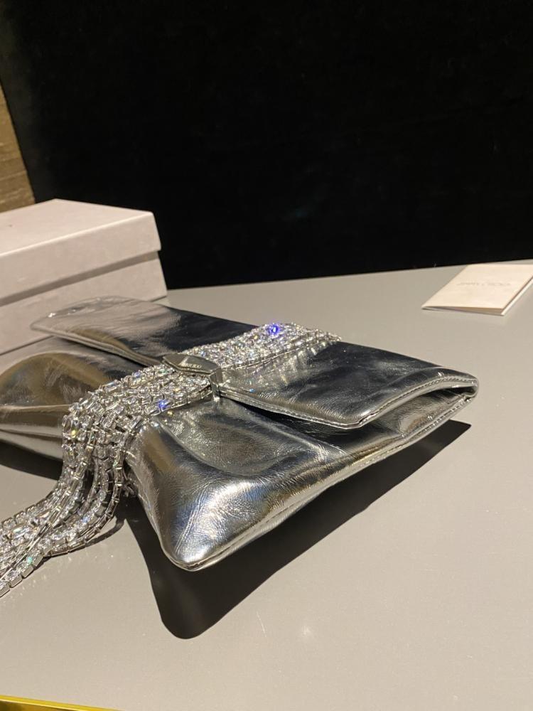 Jimmy Choo Crystal Fringe Crinkled Leather Clutch