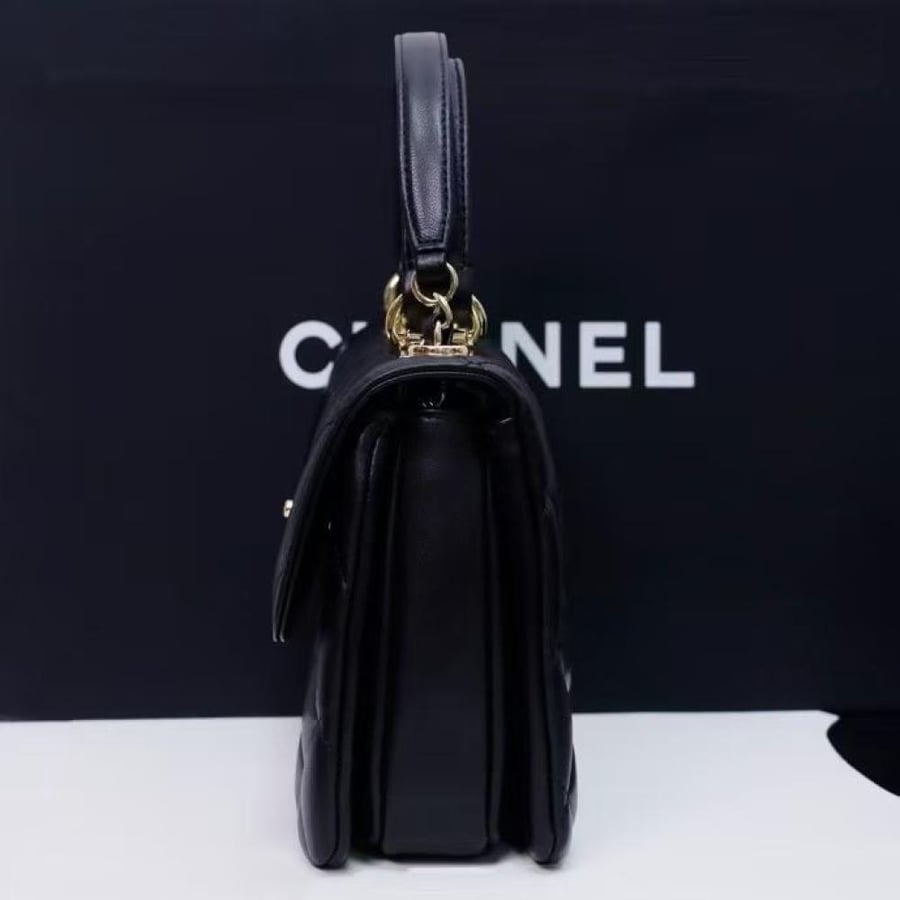 Chanel Quilted Top Handle Flap Bag with Metal Plate
