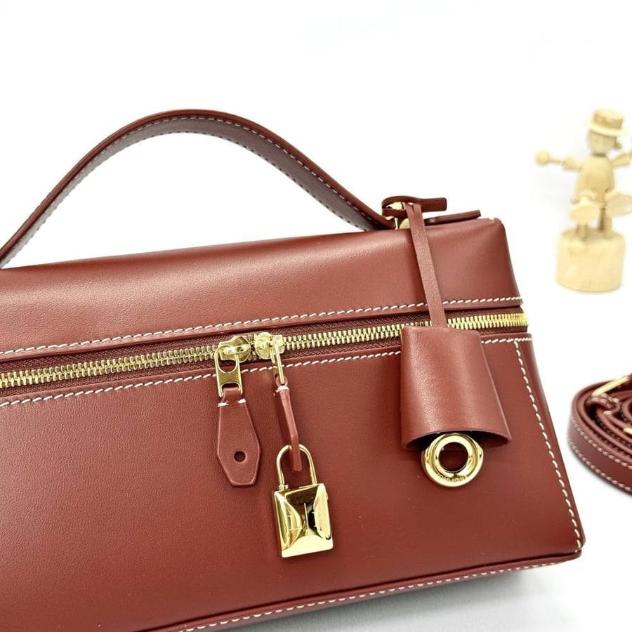 Loro Piana Smooth Leather Elongated Top Handle Bag