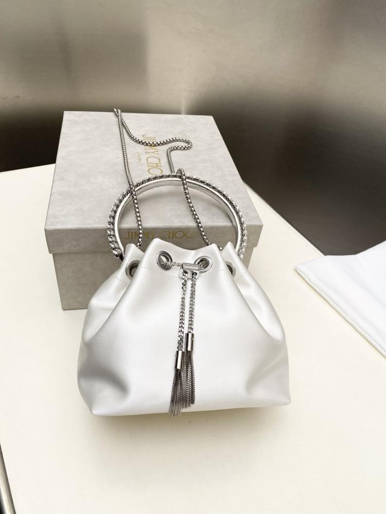 Jimmy Choo Bon Bon Satin & Crystal Embellished Bucket Bag Collection