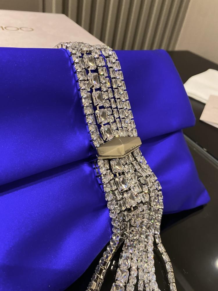 Jimmy Choo Crystal Fringe Crinkled Leather Clutch