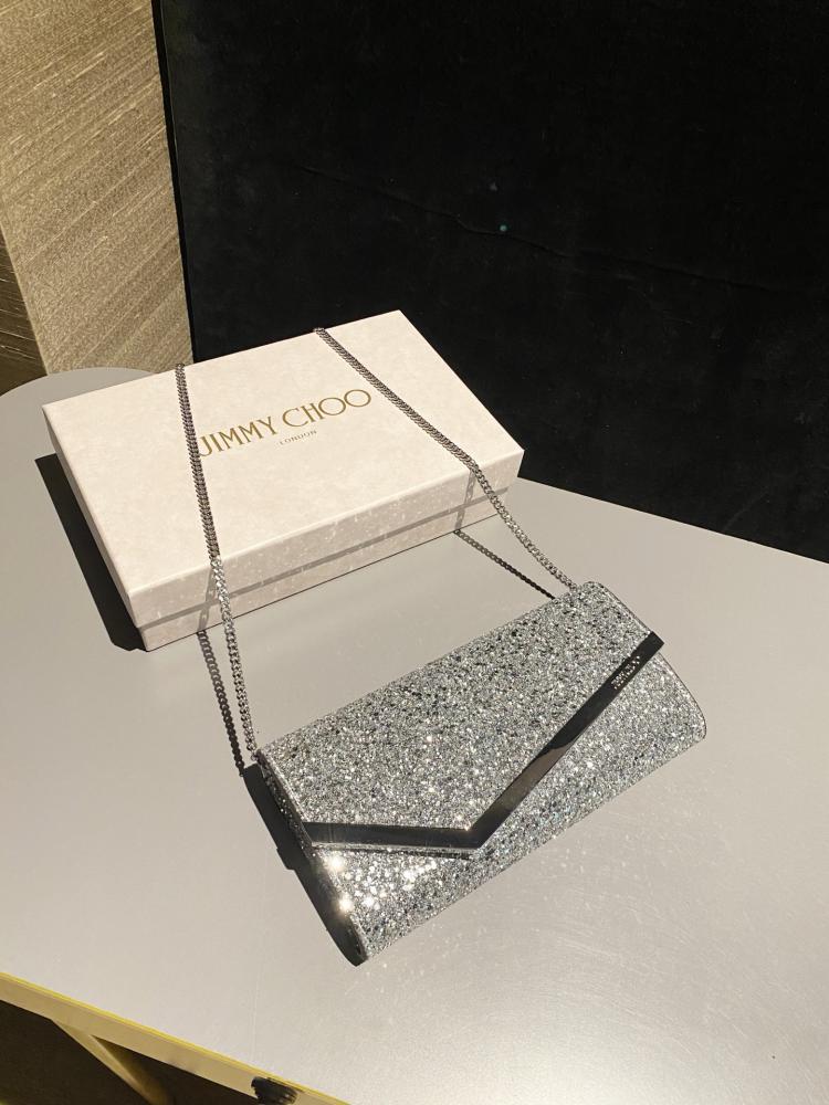 Jimmy Choo Glitter Clutch Wallet on Chain