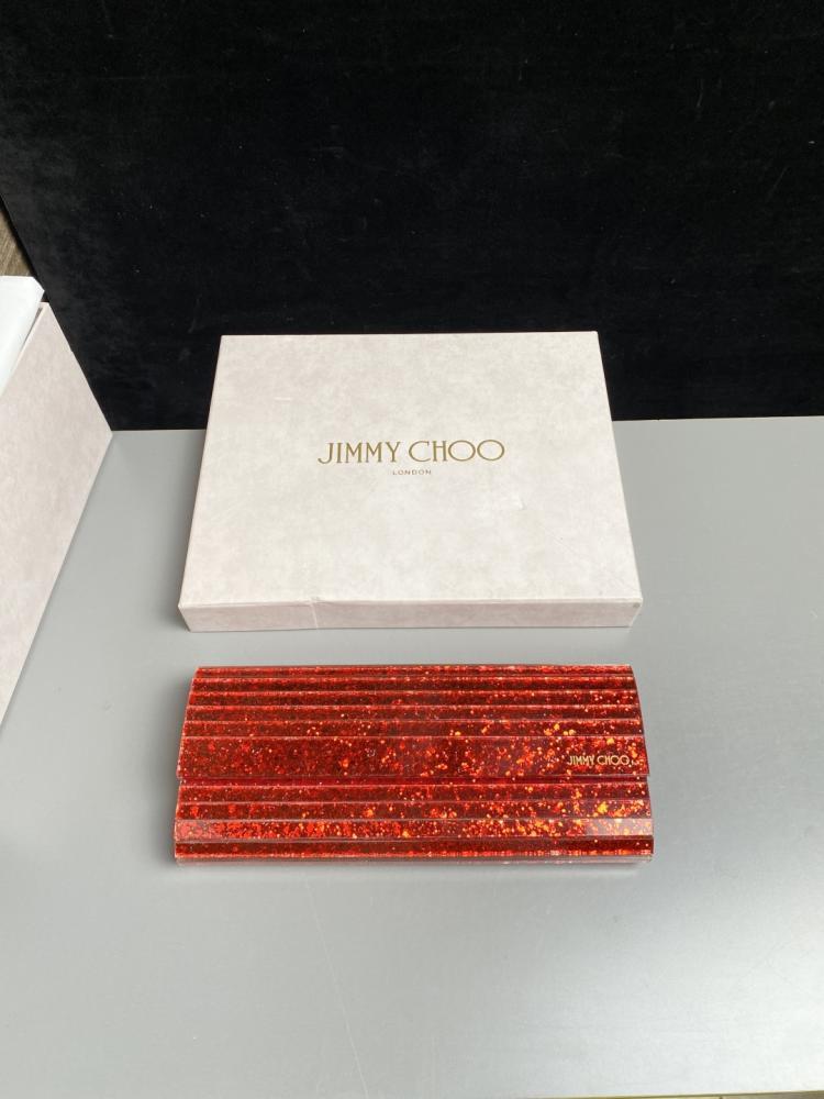 Jimmy Choo Structured Glitter Ribbed Clutch