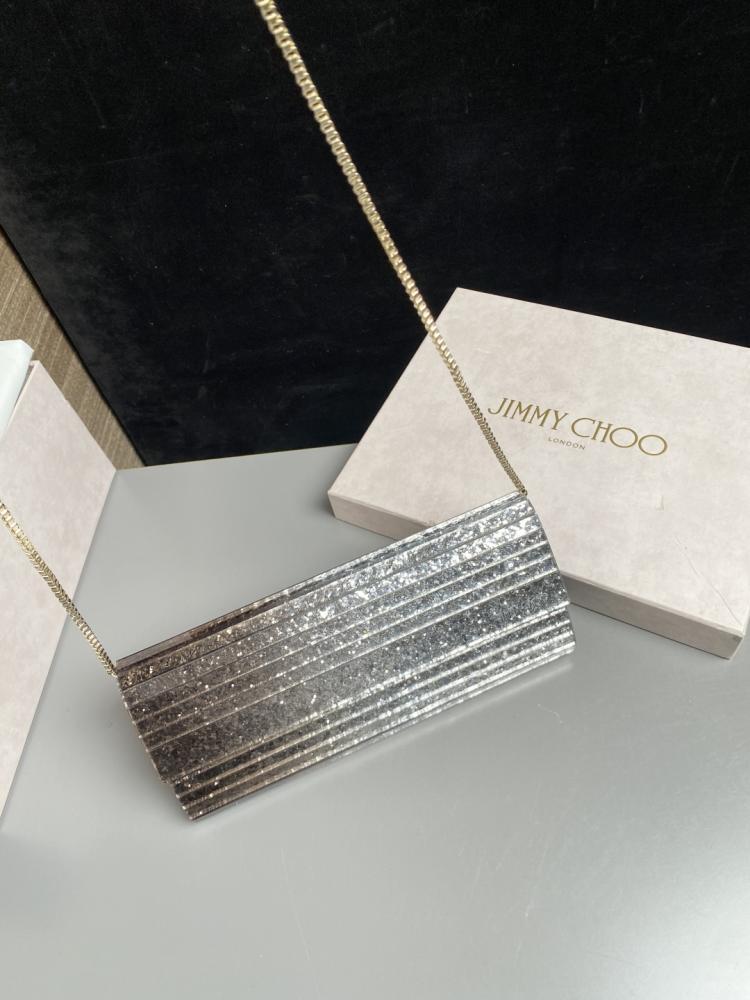 Jimmy Choo Structured Glitter Ribbed Clutch