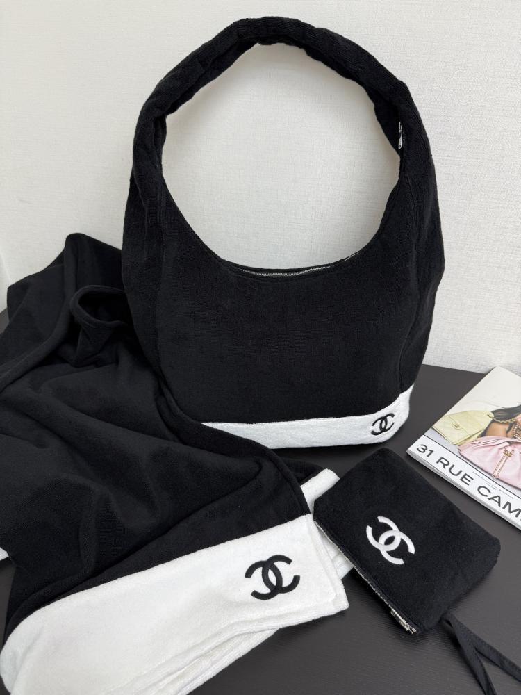Chanel Terry Cotton Beach Bag Set with Pouch and Towel