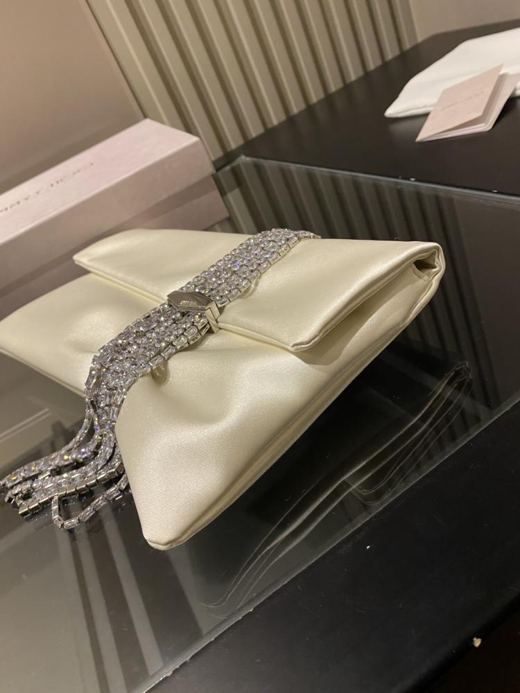 Jimmy Choo Crystal Fringe Crinkled Leather Clutch