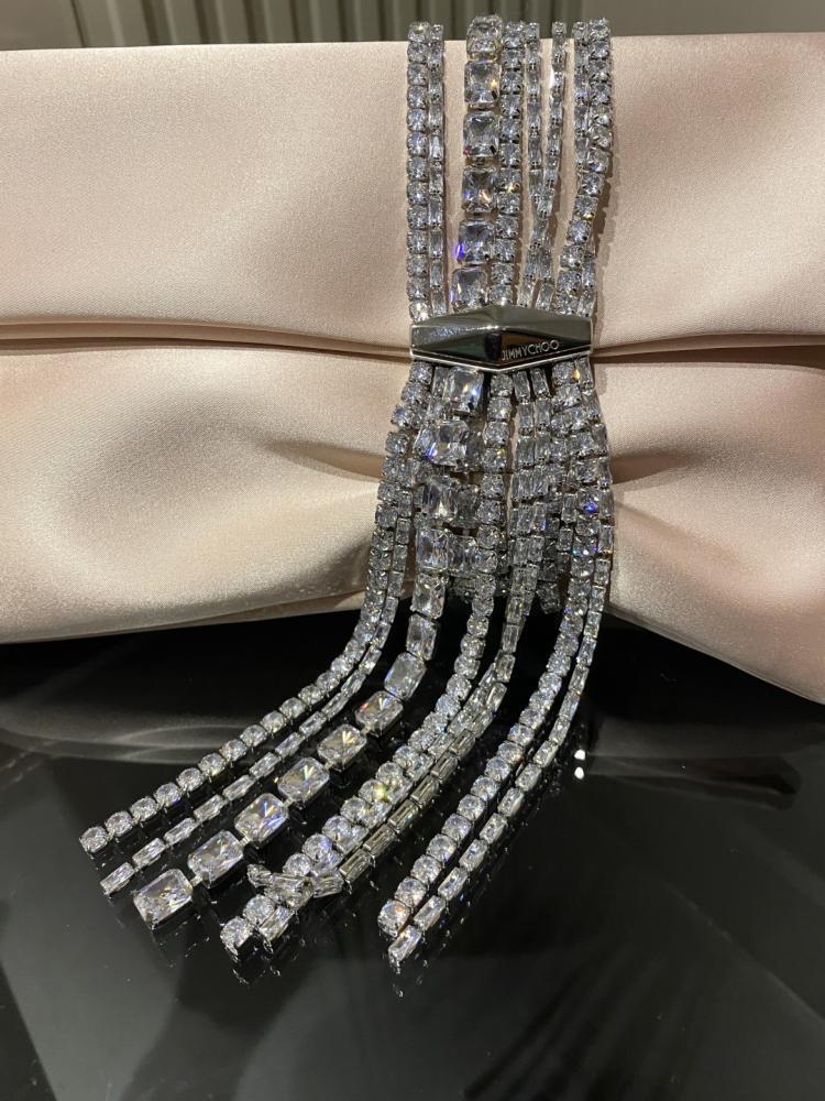 Jimmy Choo Crystal Fringe Crinkled Leather Clutch