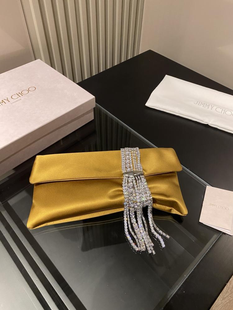 Jimmy Choo Crystal Fringe Crinkled Leather Clutch