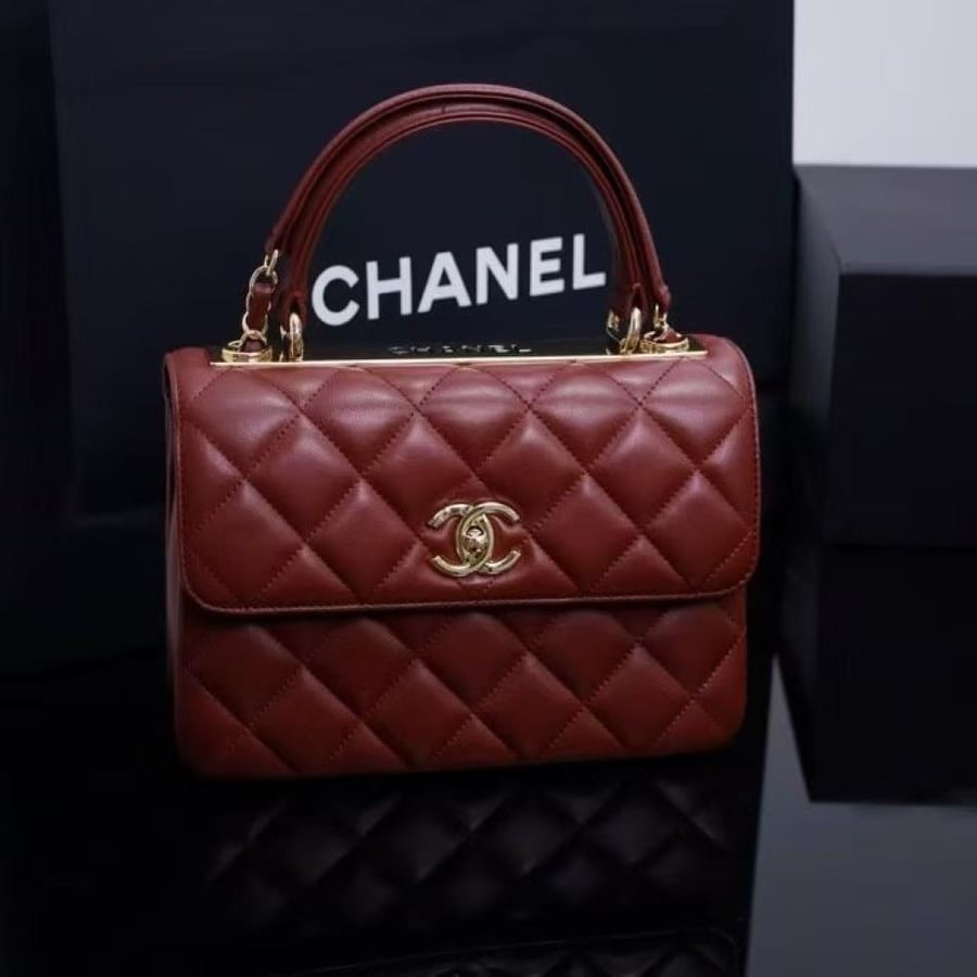 Chanel Quilted Top Handle Flap Bag with Metal Plate