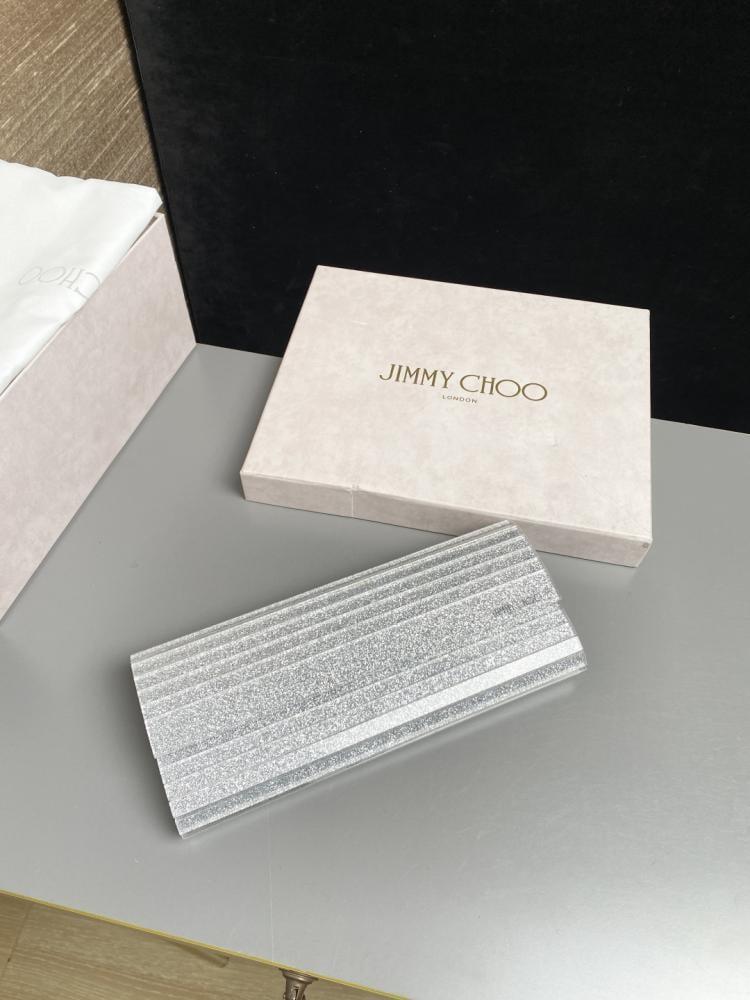 Jimmy Choo Structured Glitter Ribbed Clutch